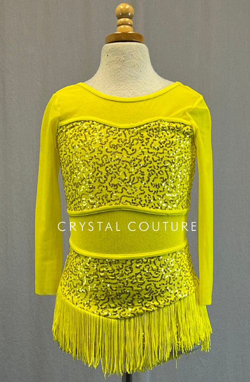 Yellow Zsa Zsa and Mesh Leotard with Fringe Skirt