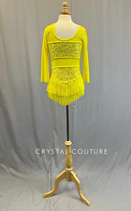 Yellow Zsa Zsa and Mesh Leotard with Fringe Skirt