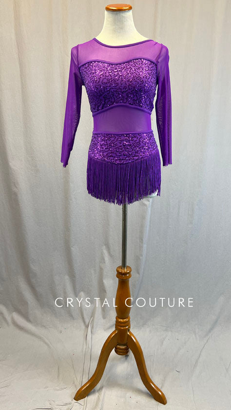 Purple Zsa Zsa and Mesh Leotard with Fringe Skirt