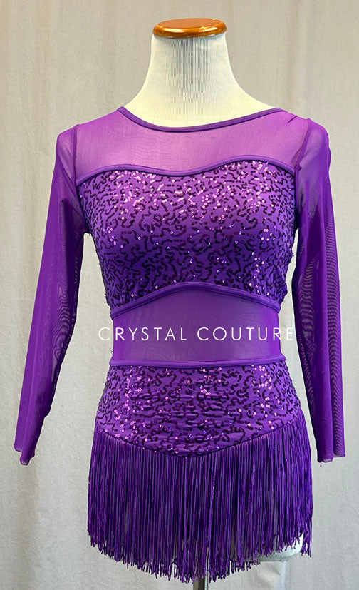 Purple Zsa Zsa and Mesh Leotard with Fringe Skirt