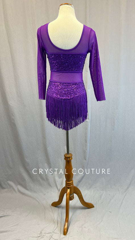 Purple Zsa Zsa and Mesh Leotard with Fringe Skirt