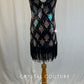 Black & Iridescent Flapper Dress with Fringe Hem and Pearls - Rhinestones