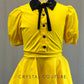 Yellow Puff Sleeve Button Up Top and Skirt with Black Collar - Rhinestones