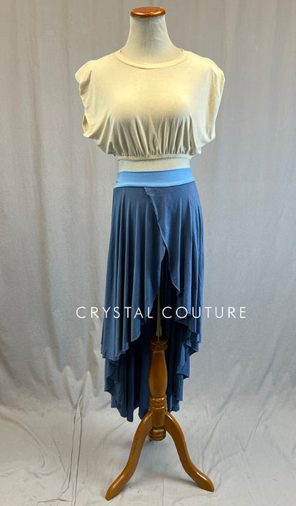 Cream Jersey Dolman Top with Blue High Low Skirt