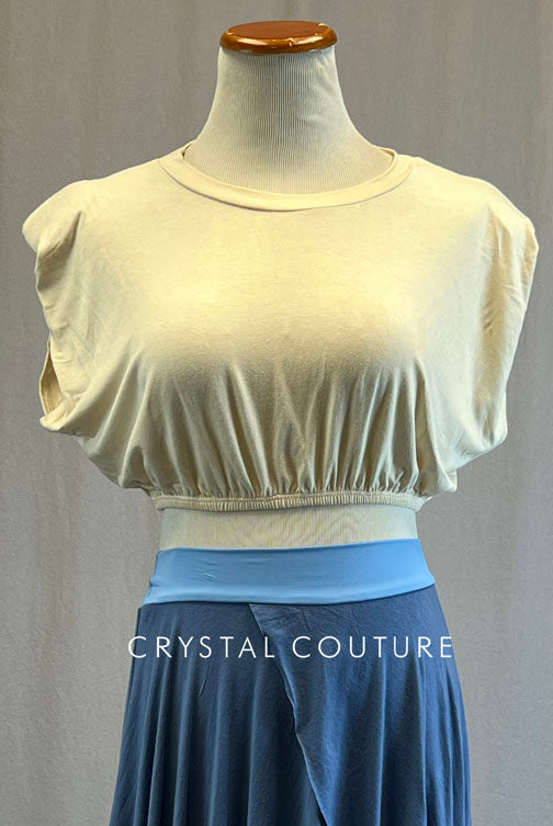 Cream Jersey Dolman Top with Blue High Low Skirt