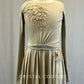 Taupe Long Sleeve Jersey Dress with Appliques - Rhinestones