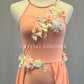 Peach Skirted Leotard with Floral Appliques - Rhinestones & Appliques