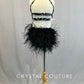 *Brand New* Custom Black & Silver Swirled Two Piece with Black Feather Bustle - Rhinestones