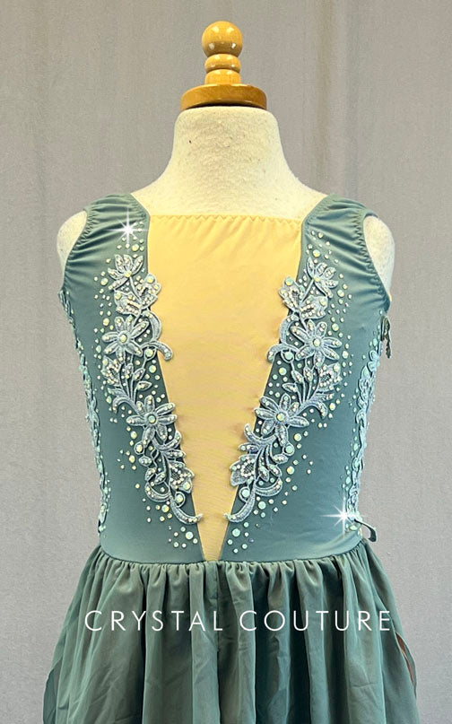 Custom Sage Green & Peach Blush Transition Dress - Rhinestones