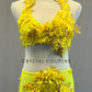 Custom Yellow Floral Applique Two Piece with Mesh Inserts - Rhinestones