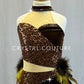 Custom Brown Zsa Zsa and Velvet Leotard with Feather Bustle - Rhinestones