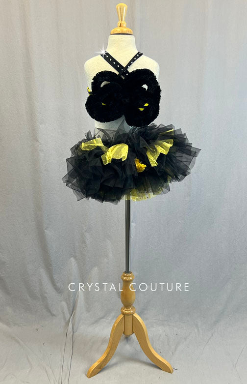 Custom Black & Yellow Bumble Bee Two Piece with Tulle Bustle - Rhinestones