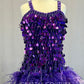 Custom Purple Beaded Fringe Dress with Feather Hem