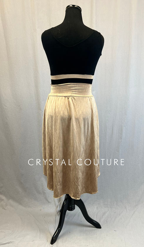 Black & Light Gold Patterned Cropped Top and High Waisted Slit Front Skirt