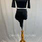 Black Crop Top and Asymmetrical Skirt with Red Appliques - Rhinestones