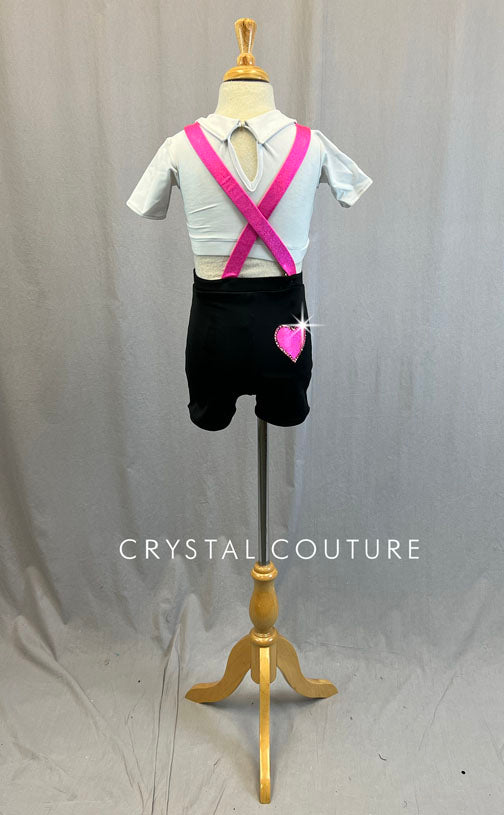 Custom Black & Pink 3 Piece Blazer and Shorts Set - Rhinestones