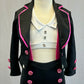 Custom Black & Pink 3 Piece Blazer and Shorts Set - Rhinestones