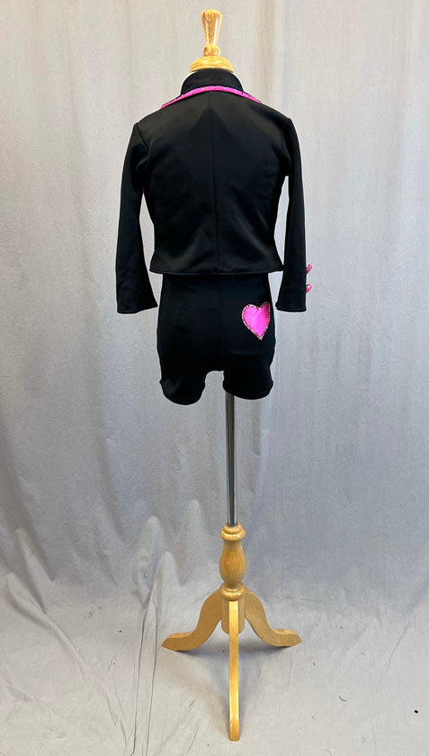 Custom Black & Pink 3 Piece Blazer and Shorts Set - Rhinestones