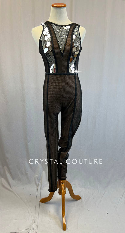 Black Netted Unitard with Acryllic Mirror Pieces