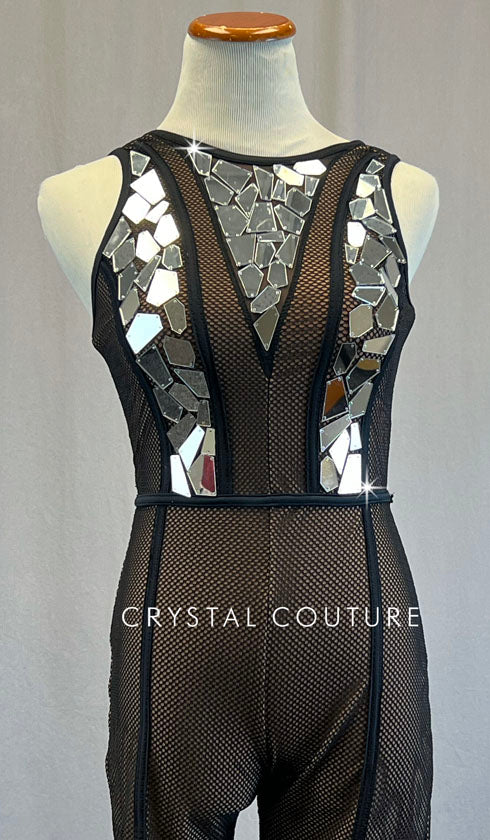 Black Netted Unitard with Acryllic Mirror Pieces