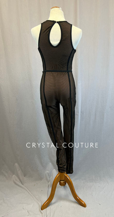 Black Netted Unitard with Acryllic Mirror Pieces