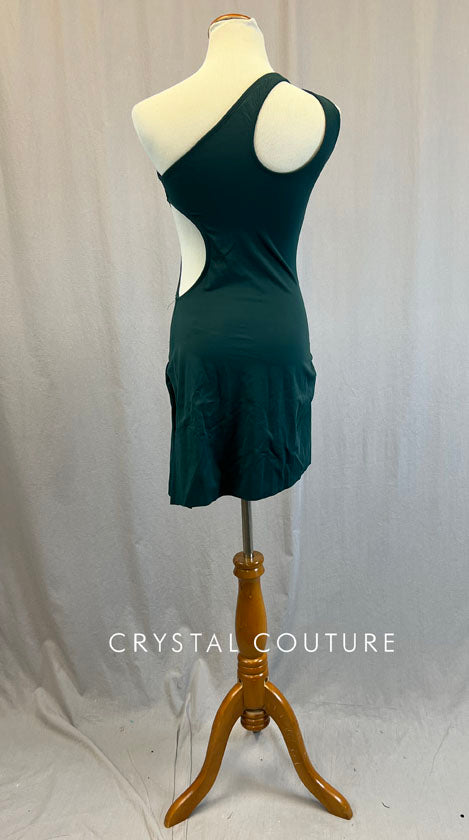 Forest Green One Shoulder Mini Dress with Cutouts - Rhinestones