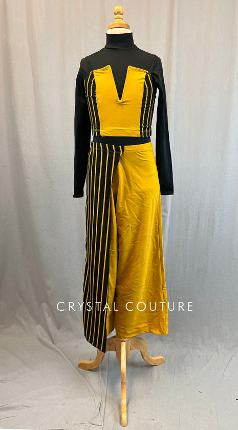 Mustard & Black striped Mock Neck Top and Wide Leg Pants