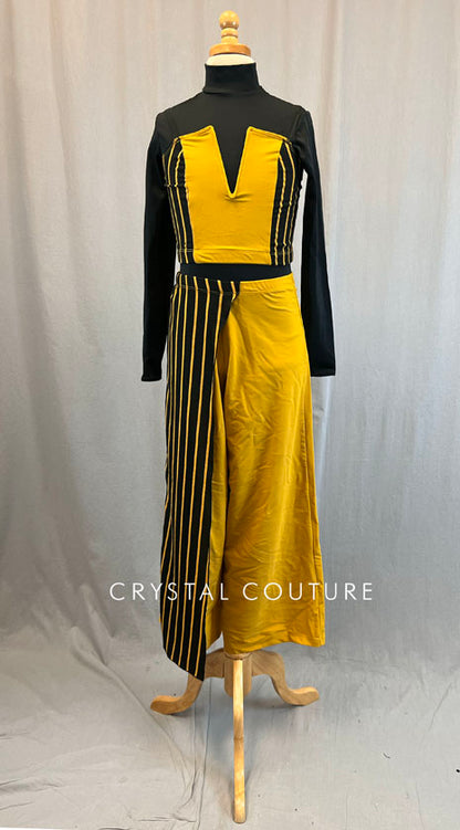 Mustard & Black striped Mock Neck Top and Wide Leg Pants