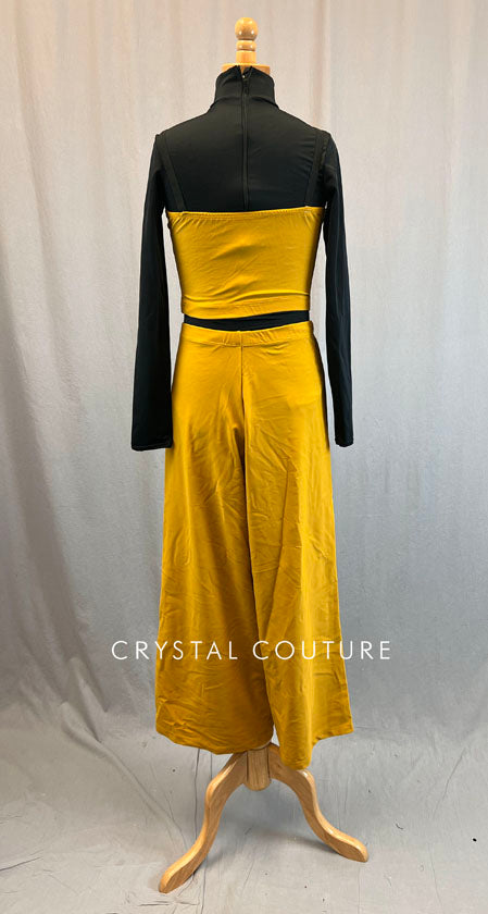 Mustard & Black striped Mock Neck Top and Wide Leg Pants