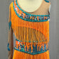 Custom Orange Fringe Unitard with Bright Blue Accents - Rhinestones