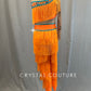 Custom Orange Fringe Unitard with Bright Blue Accents - Rhinestones