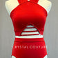 Red Strappy Front Bra Top and Trunks - Rhinestones