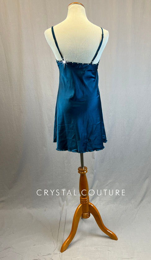 Teal Silky Slip Dress with Trunks - Rhinestones