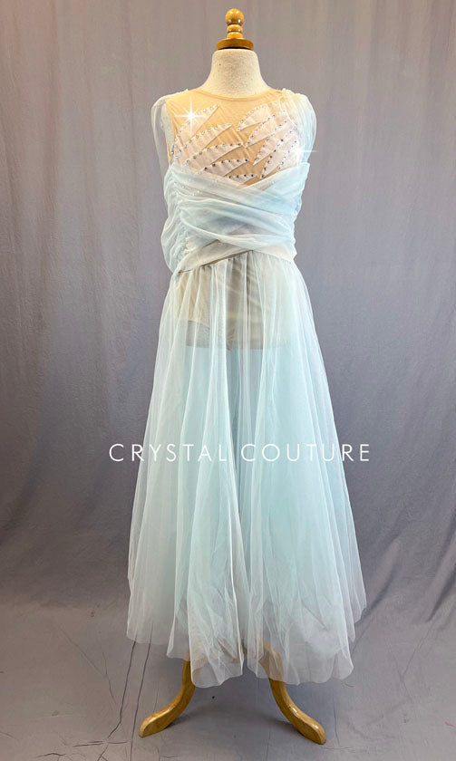 Sky Blue Tulle Skirt and Wrap with Nude Leotard - Rhinestones