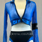 Blue Mesh Zip Front Crop Top and Trunks - Rhinestones