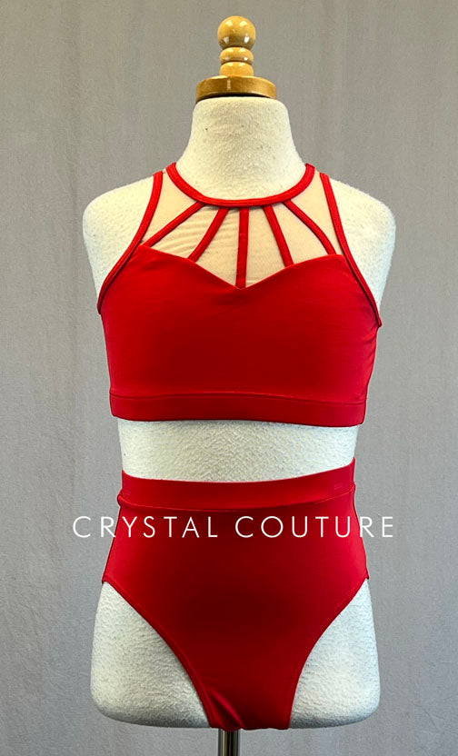 Red Two Piece with Strappy Chest Detailing