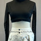 Black Mock Neck Top with White Strap Cargo Pants - Rhinestones