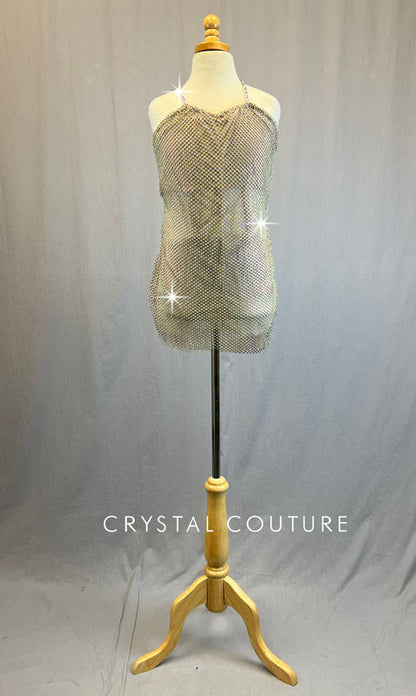 *Brand New* Custom Nude Leotard with Stoned Fishnet Overlay - Rhinestones