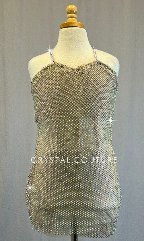 *Brand New* Custom Nude Leotard with Stoned Fishnet Overlay - Rhinestones