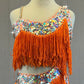 Orange Fringe Connected Two Piece with Silver Sequins - Rhinestones