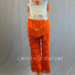 Orange Fringe Connected Two Piece with Silver Sequins - Rhinestones