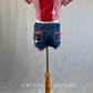 Red & White Checkered Top with Stretch Denim Shorts - Rhinestones