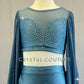 Dusty Blue Long Puff Sleeve Top and Trunks with Back Skirt - Rhinestones