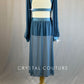 Dusty Blue Long Puff Sleeve Top and Trunks with Back Skirt - Rhinestones