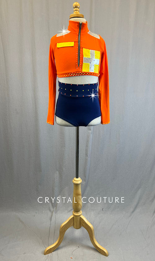 Neon Orange Construction Theme Two Piece - Rhinestones