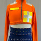 Neon Orange Construction Theme Two Piece - Rhinestones