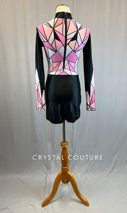 Black & Shades of Pink Geometric Biketard - Rhinestones