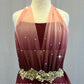 Burgundy & Rose Pink Halter Leotard with Back Skirt and Appliques - Rhinestones