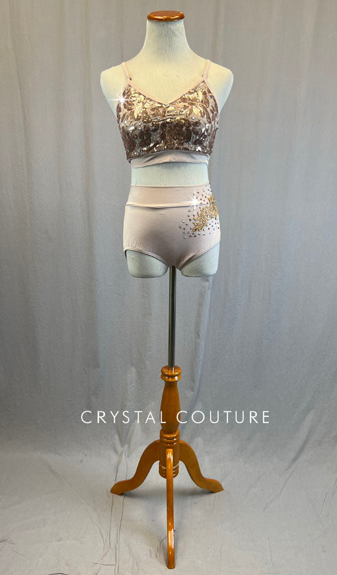 Light Pink & Rose Gold Sequined Top and Trunks - Rhinestones