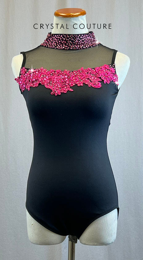 Black Leotard with Hot Pink Sequin Applique